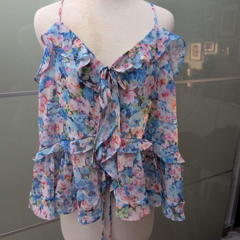 Bar III Multicolor Floral Ruffle Blouse